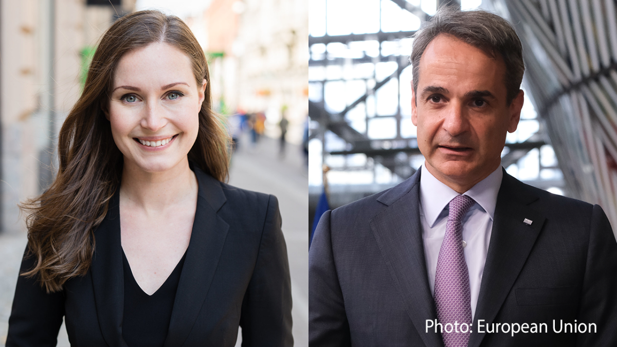 I bilden Statsminister Sanna Marin och Greklands premiärminister Kyriákos Mitsotákis