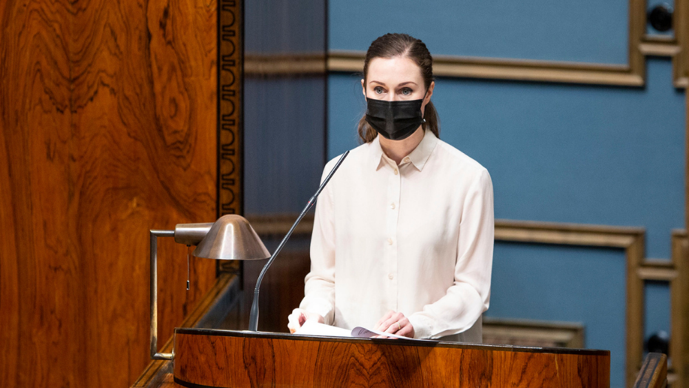 Statsminister Sanna Marin i riksdagen.