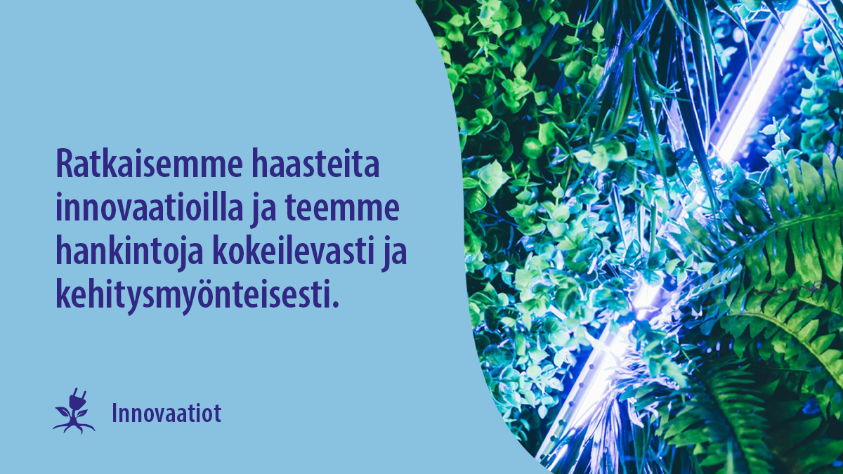 Innovaatiot: Ratkaisemme haasteita innovaatioilla ja teemme hankintoja kokeilevasti ja kehitysmyönteisesti.