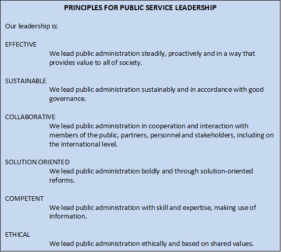 Figure depicting the principles for public service leadership.