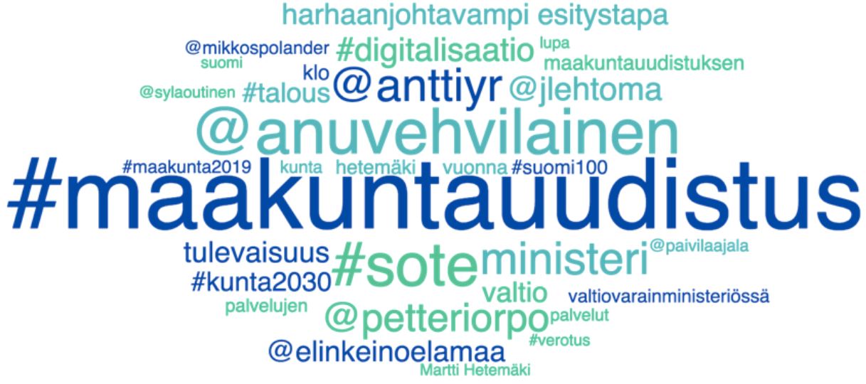 Sanapilvi, jossa suurella #maakuntauudistus, @anuvehvilainen, #sote ja @anttiyr.